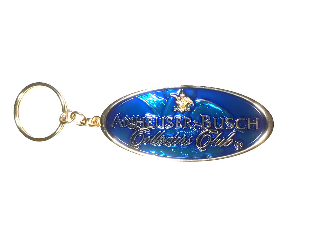 Gold Tone Blue Anheuser Bush Collector Club Keychain Metal